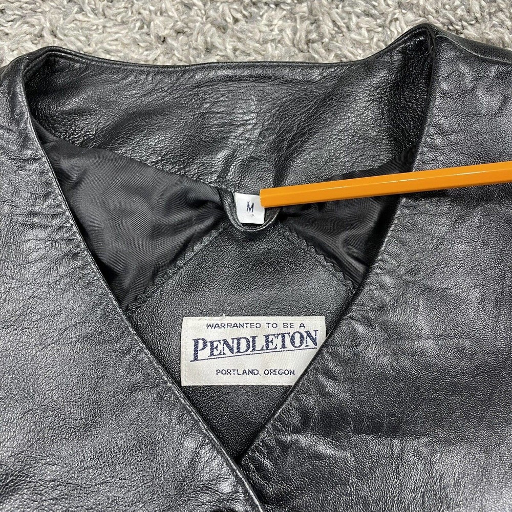 Pendleton Leather Jacket Black Button V Neck Size… - image 2